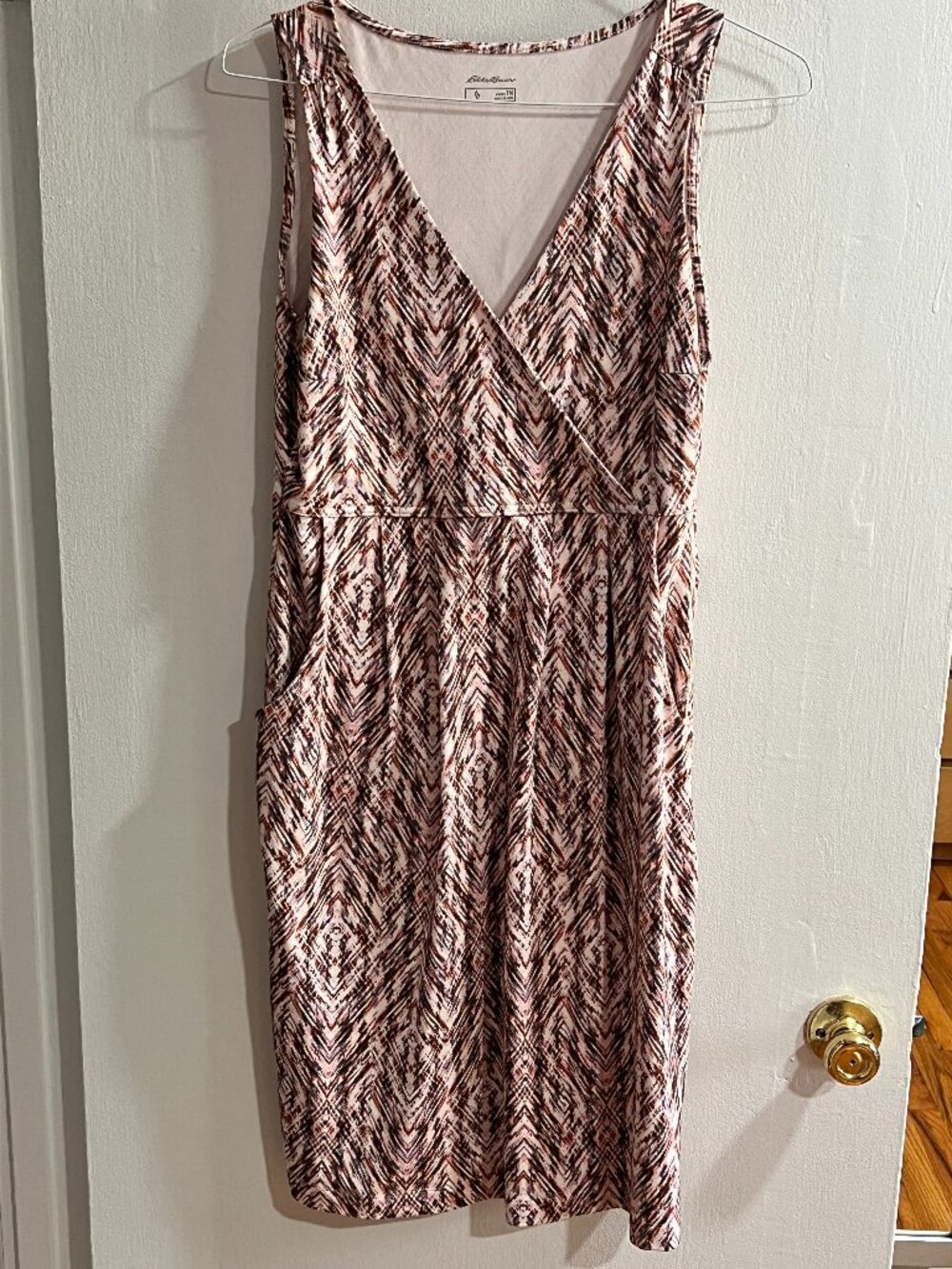 Eddie Bauer Medium TALL Midi Dress w/ pockets - Pink & Brown Multicolored
